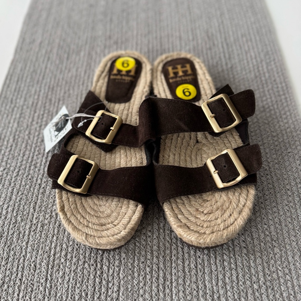 Haute Hippie Nikki Dark Brown Suede Espadrille 2 Strap Sandals Size 9 NEW